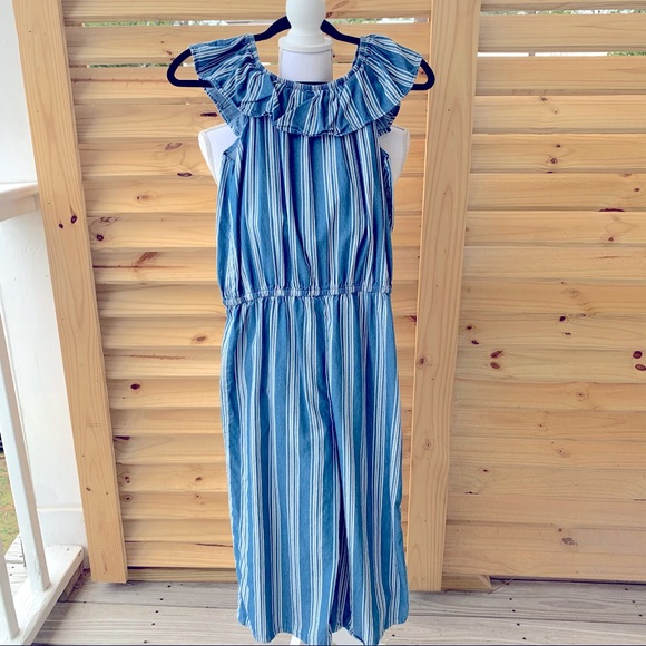 🏷️ Girls Plus Striped Ruffle Wide Leg Romper L 10-12 - Picture 4 of 8
